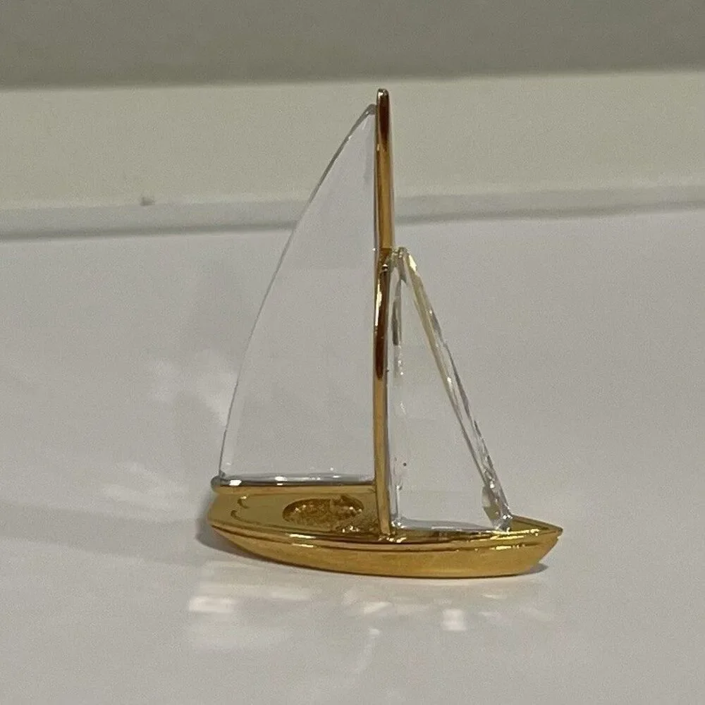 Swarovski Crystal Memories Sailboat Gold Tone Mini Boat Figurine 1.75”